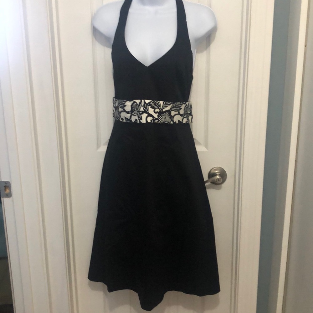 Ruth Black dress with white and black flower belt